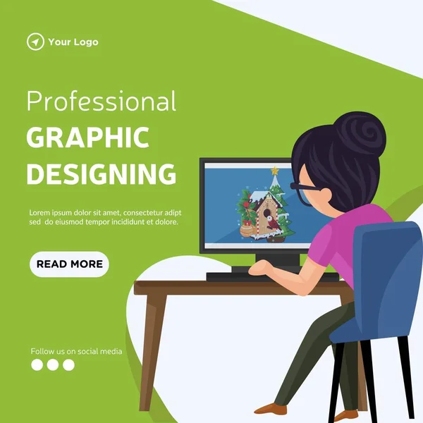 Banner Design Professional Graphic Designing Cartoon Style Template — стоковый вектор