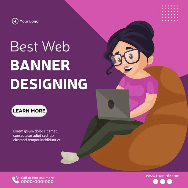 Banner Design Best Web Banner Designing Cartoon Style Template — стоковый вектор
