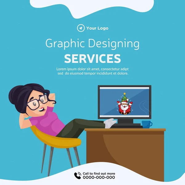 Diseño Banner Servicios Diseño Gráfico Plantilla Estilo Dibujos Animados — Vector de stock