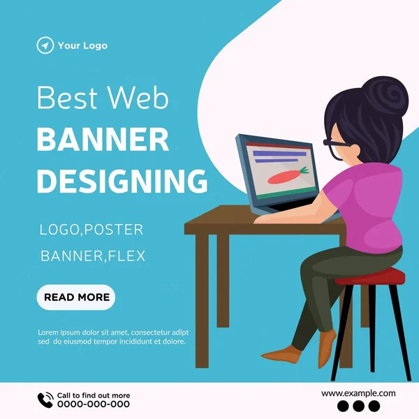 Banner Design Best Web Banner Designing Cartoon Style Template — Stockvektor