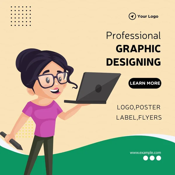 Banner Design Professional Graphic Designing Cartoon Style Template — Stockový vektor