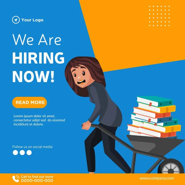 Banner Design Hiring Now Cartoon Style Illustration — Stockvektor