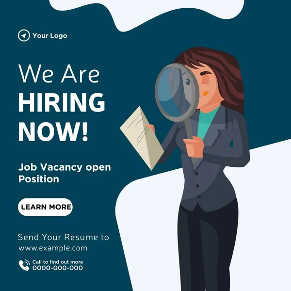 Banner Design Hiring Now Cartoon Style Illustration — Stockvektor