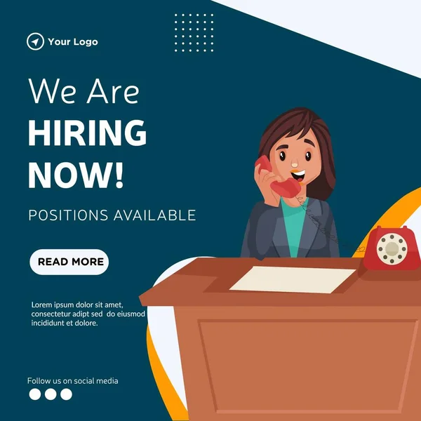 Banner Design Hiring Now Cartoon Style Illustration — Stockvektor