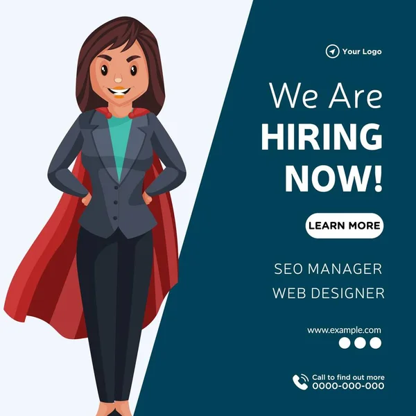 Banner Design Hiring Now Cartoon Style Illustration — Stockvektor