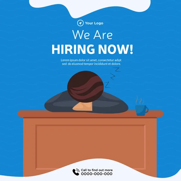 Banner Design Hiring Now Cartoon Style Illustration — Stockvektor