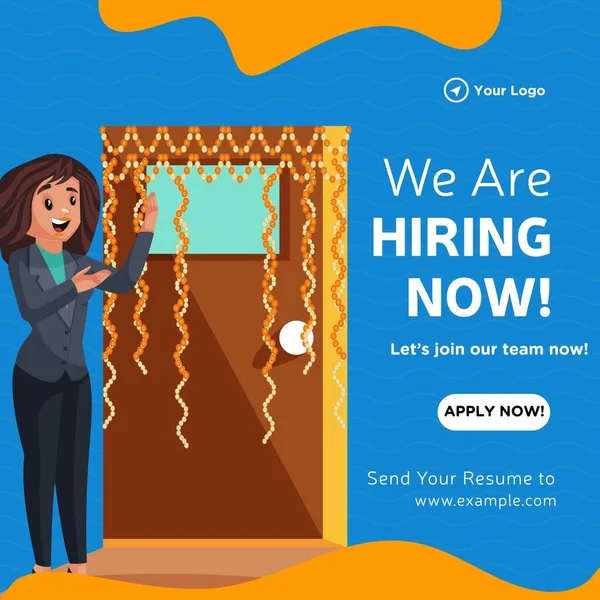 Banner Design Hiring Now Cartoon Style Illustration — Stockvektor