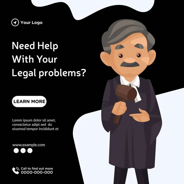 Banner Design Need Help Your Legal Problems Cartoon Style Template — Stockvektor