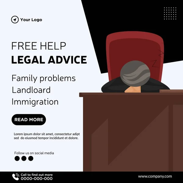 Banner Design Free Help Legal Advice Cartoon Style Template — Stockvektor