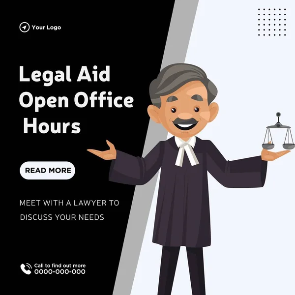 Banner Design Legal Aid Open Office Hours Cartoon Style Template — Stockvektor