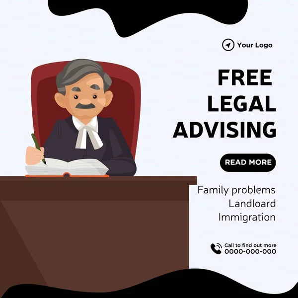 Banner Design Free Legal Advising Cartoon Style Template — Stockvektor