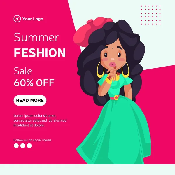 Banner Design Summer Fashion Sale Cartoon Style Illustration — Stock Vector
