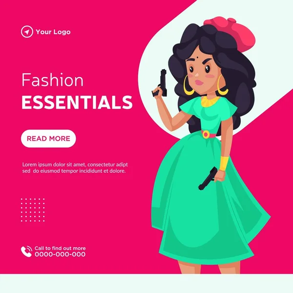 Banner Design Fashion Essentials Cartoon Style Illustration — Stockvektor