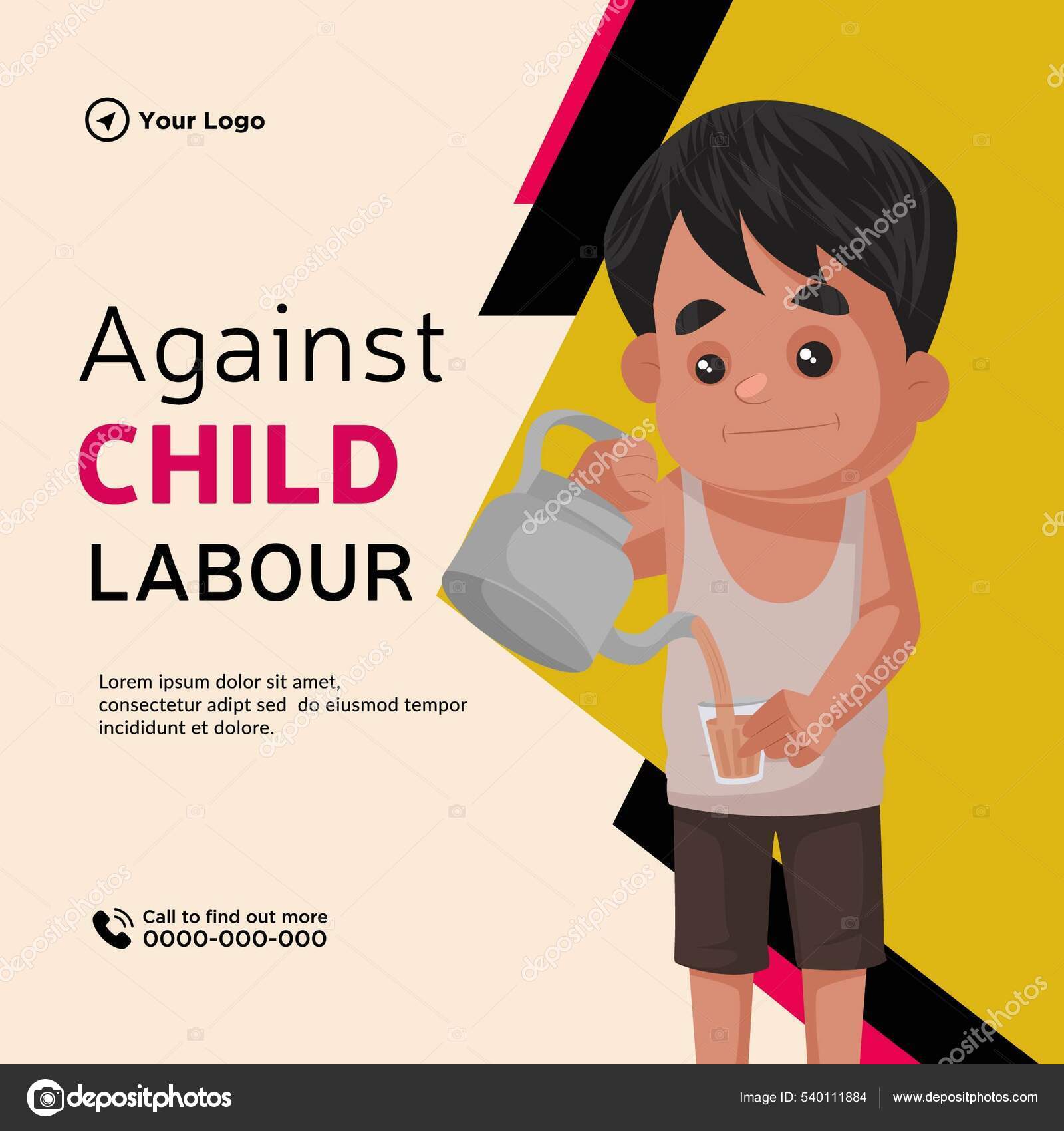 Banner Diseño Contra Trabajo Infantil Ilustración Estilo Dibujos Animados  vector, gráfico vectorial © F1Digitals imagen #540111884