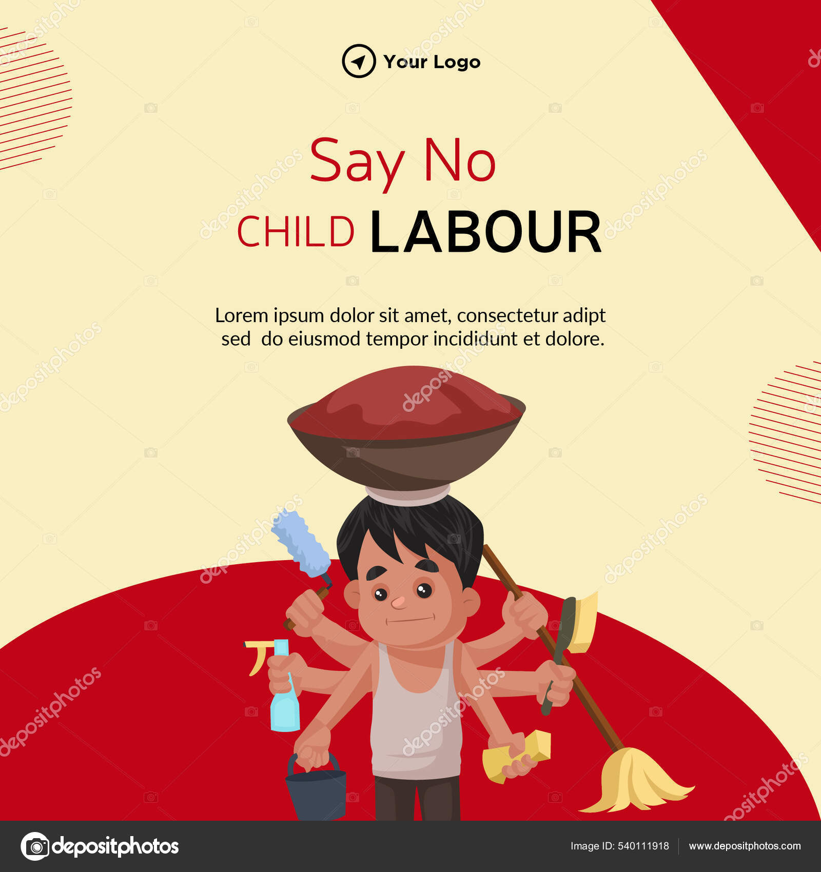 Banner Design Say Child Labour Cartoon Style Illustration Stock Vector  Image by ©F1Digitals #540111918