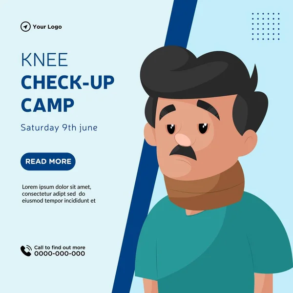 Banner Design Knee Check Camp Cartoon Style Template — Stock vektor