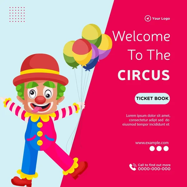 Banner Design Welcome Circus Cartoon Style Illustration — стоковый вектор