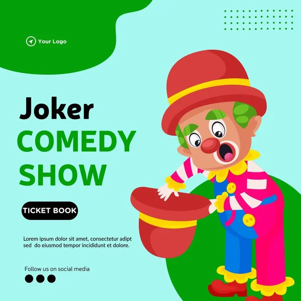 Σχεδιασμός Banner Της Κωμωδίας Joker Show Γελοιογραφία Στυλ Εικονογράφηση — Διανυσματικό Αρχείο