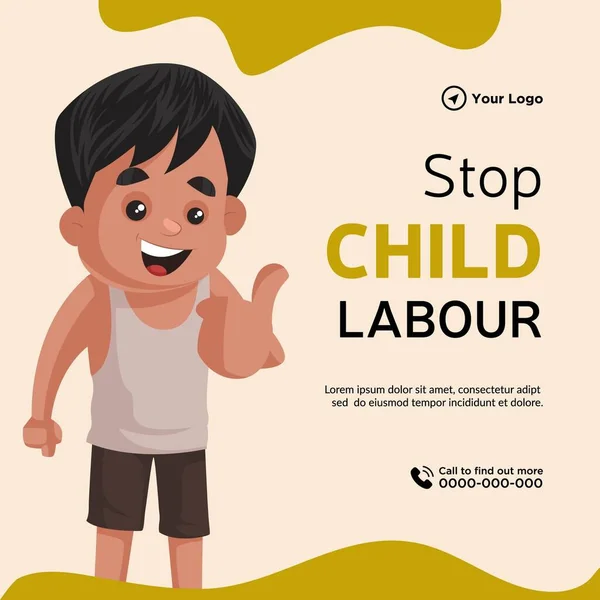 Banner Design Stop Child Labour Cartoon Style Illustration — Stockvektor