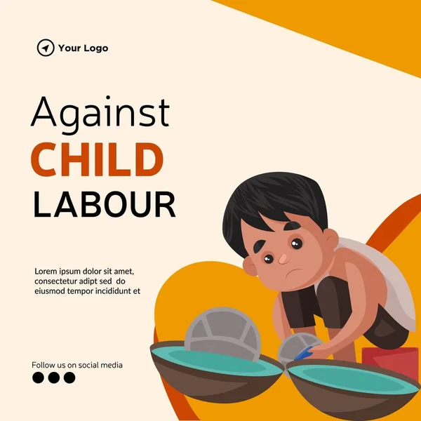 Banner Design Child Labour Cartoon Style Illustration — Stock Vector