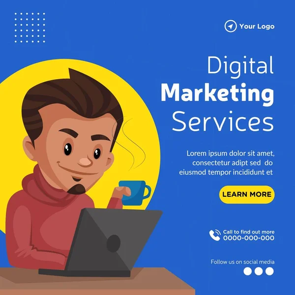 Banner Design Digital Marketing Services Cartoon Style Template — Stockový vektor