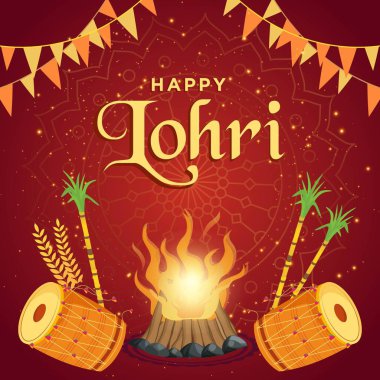 Banner design of happy lohri festival cartoon style template.