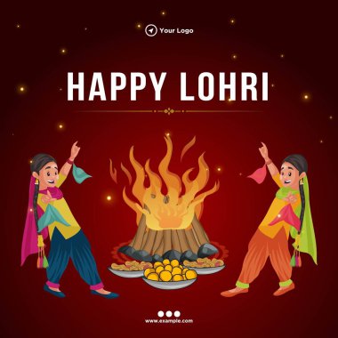 Banner design of happy lohri festival cartoon style template.