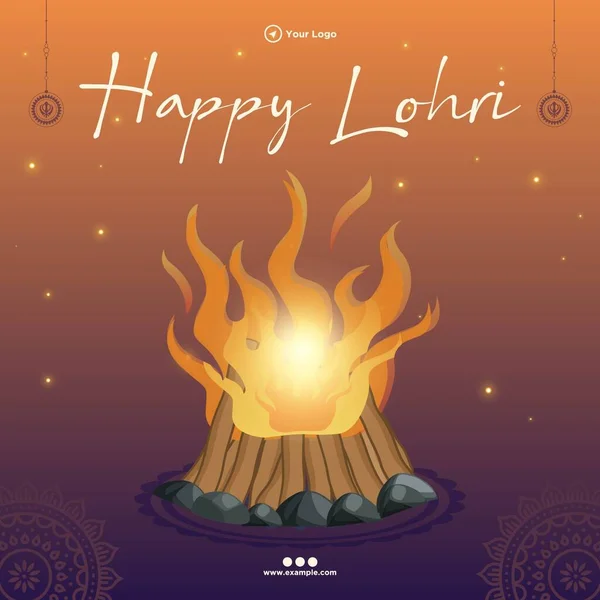 Banner Design Happy Lohri Festival Cartoon Style Template — стоковый вектор
