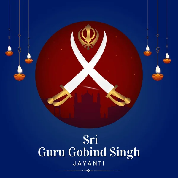 Projeto Banner Plana Feliz Guru Gobind Singh Jayanti Modelo — Vetor de Stock