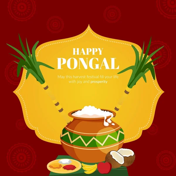 Happy Pongal Festival Indien Bannière Modèle Conception — Image vectorielle