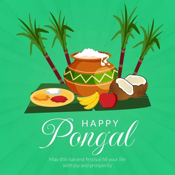 Happy Pongal Indian Festival Design Template — стоковый вектор