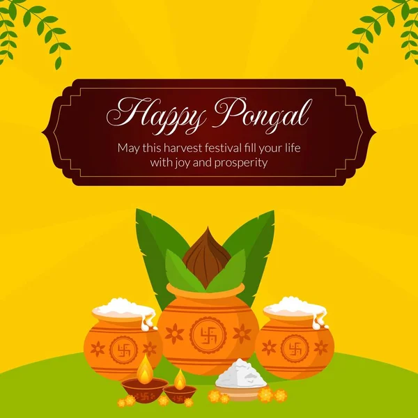 Happy Pongal Indian Festival Design Template — стоковый вектор