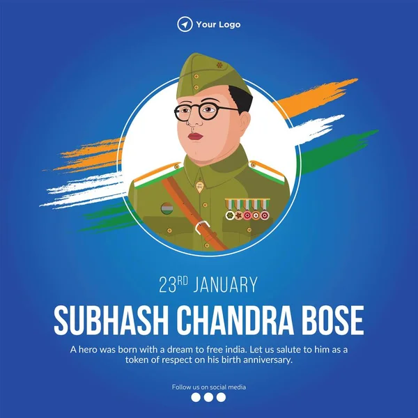 Subhash Chandra Bose Jayanti Banner Plantilla Diseño — Archivo Imágenes Vectoriales