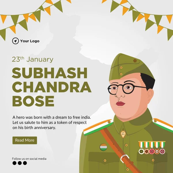 Subhash Chandra Bose Jayantiバナーデザインテンプレート — ストックベクタ