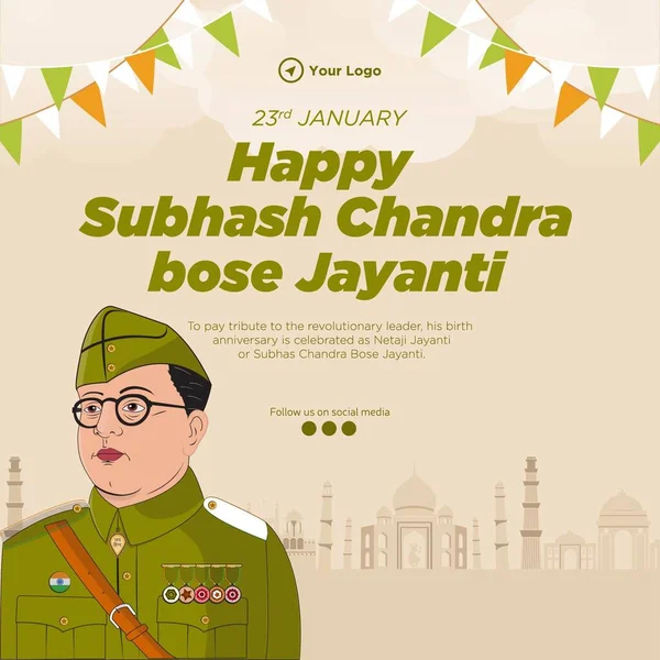 Happy Subhash Chandra Bose Jayanti Banner Πρότυπο Σχεδιασμού — Διανυσματικό Αρχείο