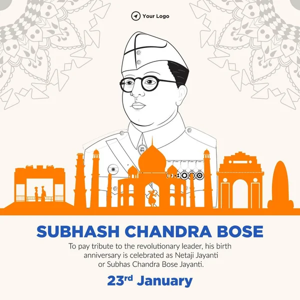 Subhash Chandra Bose Jayanti Modelo Design Banner — Vetor de Stock