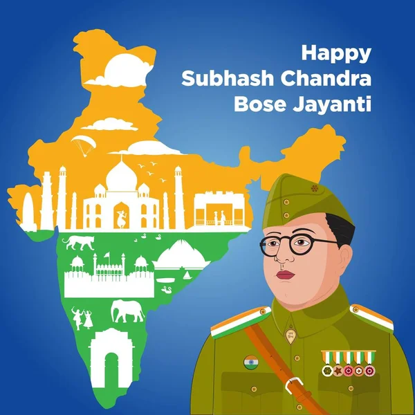 Happy Subhash Chandra Bose Jayanti Banner Πρότυπο Σχεδιασμού — Διανυσματικό Αρχείο