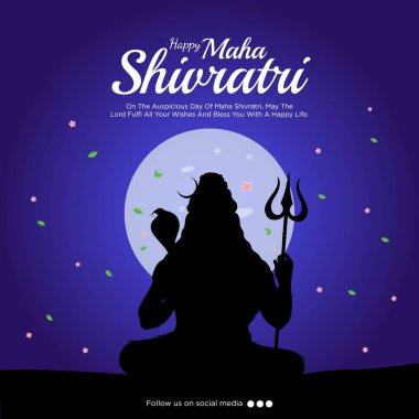 Mutlu maha shivratri festivalinin düz pankart tasarımı.