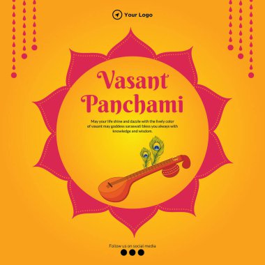 Mutlu Vasant Panchami şablonunun pankart tasarımı.
