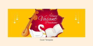 Mutlu Vasant Panchami Hint festivali kapak sayfası tasarımı şablonu.