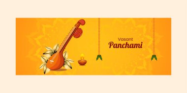 Vasant Panchami Hint festivali kapak sayfası tasarımı şablonu.
