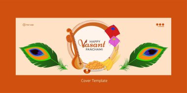 Mutlu Vasant Panchami Hint festivali kapak sayfası tasarımı şablonu.