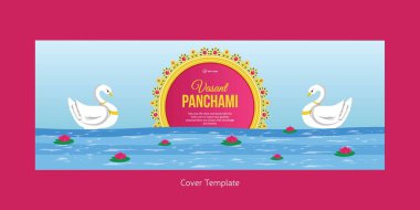Vasant Panchami Hint festivali kapak sayfası tasarımı şablonu.