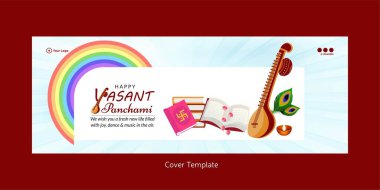 Mutlu Vasant Panchami Hint festivali kapak sayfası tasarımı şablonu.