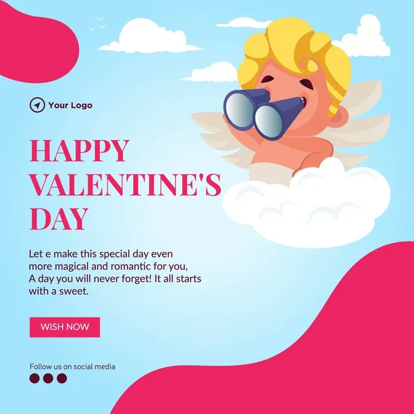 Happy Valentines Day Celebration Banner Design Template — Stock Vector