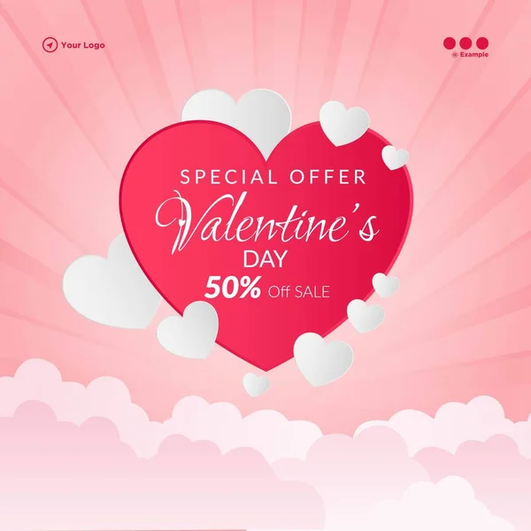 Plantilla Diseño Del Banner Del Día San Valentín Feliz — Vector de stock