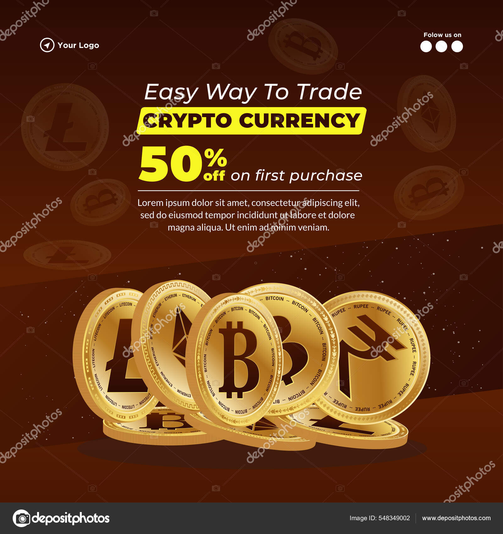 Easy Way Trade Crypto Currency Banner Design Template Stock Vector by  ©F1Digitals 548349002