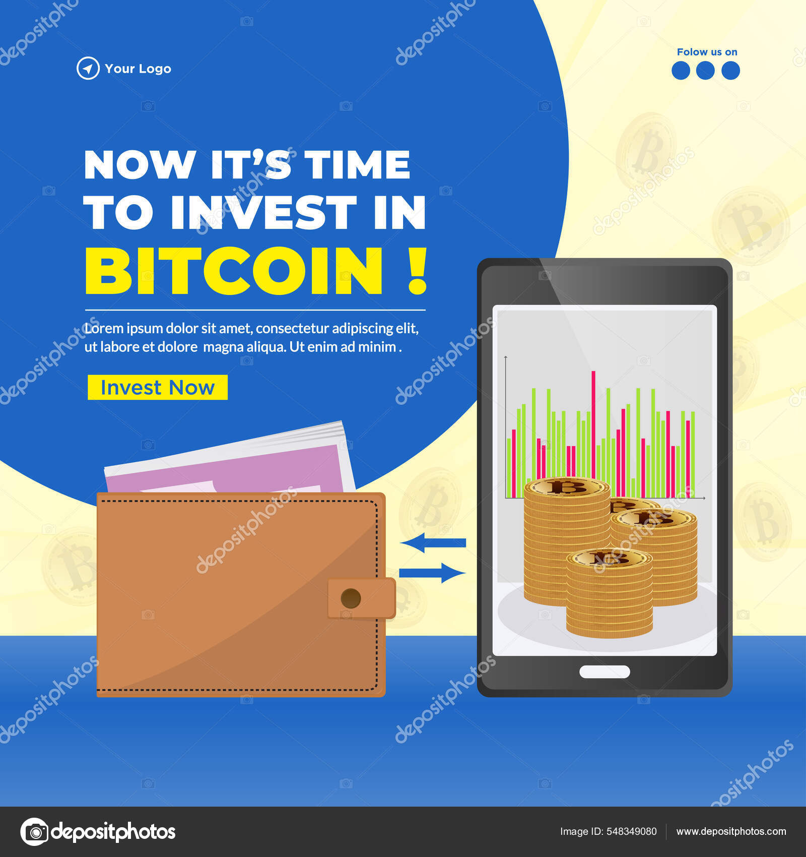 Invest Bitcoin Banner Design Template Stock Vector by ©F1Digitals 548349080
