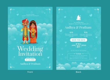 Hindistan düğün davetiyesi şablonu tasarımı.