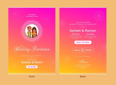 Hindistan düğün davetiyesi şablonu tasarımı. 